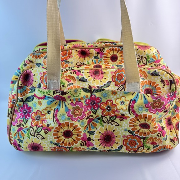 Lily Bloom Bright Floral Shoulder Bag Handbag Double Strap Pockets Yellow Green - Picture 7 of 10